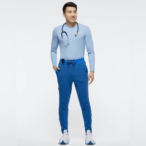 Jaanuu Men’s Ankle Zip Athletic Style Scrub Pants Royal Blue XL - Picture 1 of 9
